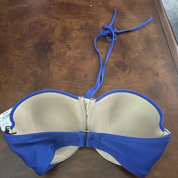 Shade & Shore Women's Lightly Lined Ribbed Halter Bikini Top Royal Blue NWT 32DD - Picture 6 of 9